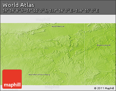 Physical 3D Map of the Area around 18° 1' 4" S, 137° 46' 30" E