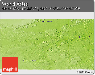 Physical 3D Map of the Area around 18° 1' 4" S, 137° 46' 30" E