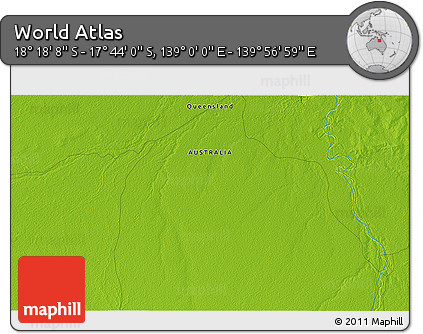 Physical 3D Map of the Area around 18° 1' 4" S, 139° 28' 29" E