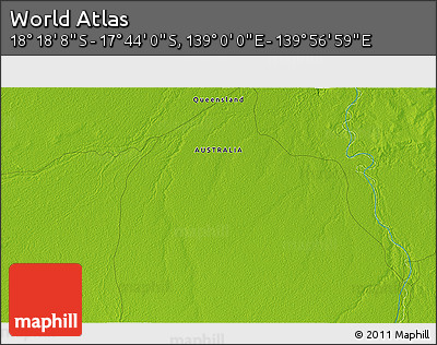 Physical 3D Map of the Area around 18° 1' 4" S, 139° 28' 29" E