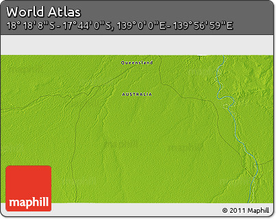 Physical 3D Map of the Area around 18° 1' 4" S, 139° 28' 29" E