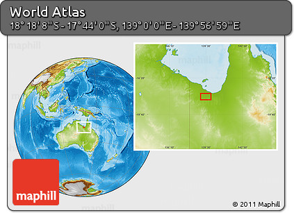 Physical Location Map of the Area around 18° 1' 4" S, 139° 28' 29" E