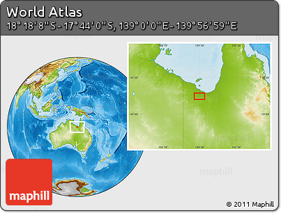 Physical Location Map of the Area around 18° 1' 4" S, 139° 28' 29" E