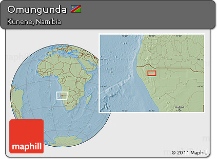 Savanna Style Location Map of Omungunda, hill shading