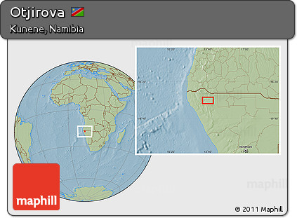Savanna Style Location Map of Otjirova, hill shading