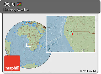 Savanna Style Location Map of Otjiu, hill shading