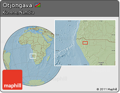 Savanna Style Location Map of Otjongava, hill shading