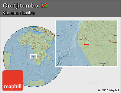 Savanna Style Location Map of Orotjitombo, hill shading