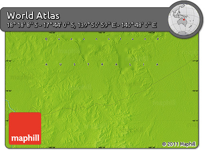 Physical Map of the Area around 18° 1' 4" S, 140° 19' 29" E