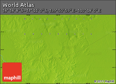 Physical Map of the Area around 18° 1' 4" S, 140° 19' 29" E