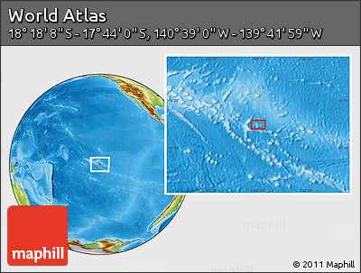 Physical Location Map of the Area around 18° 1' 4" S, 140° 10' 30" W