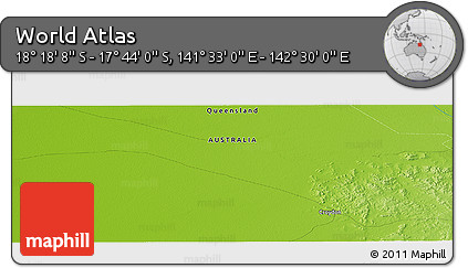 Physical Panoramic Map of the Area around 18° 1' 4" S, 142° 1' 30" E