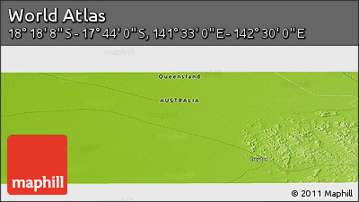 Physical Panoramic Map of the Area around 18° 1' 4" S, 142° 1' 30" E