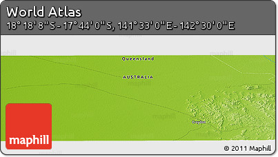 Physical Panoramic Map of the Area around 18° 1' 4" S, 142° 1' 30" E