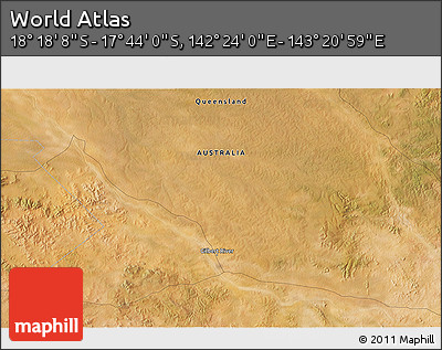 Satellite 3D Map of the Area around 18° 1' 4" S, 142° 52' 30" E
