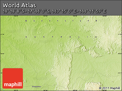 Physical Map of the Area around 18° 1' 4" S, 143° 43' 29" E