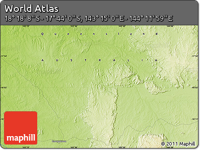 Physical Map of the Area around 18° 1' 4" S, 143° 43' 29" E