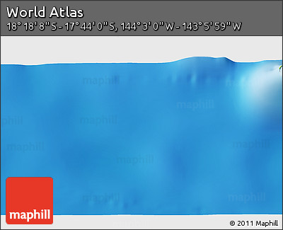 Physical 3D Map of the Area around 18° 1' 4" S, 143° 34' 29" W