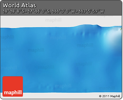 Physical 3D Map of the Area around 18° 1' 4" S, 143° 34' 29" W