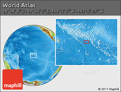 Physical Location Map of the Area around 18° 1' 4" S, 143° 34' 29" W