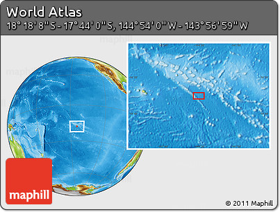 Physical Location Map of the Area around 18° 1' 4" S, 144° 25' 30" W