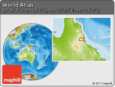 Physical Location Map of the Area around 18° 1' 4" S, 145° 25' 30" E