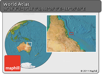 Satellite Location Map of the Area around 18° 1' 4" S, 147° 7' 30" E