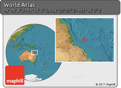 Satellite Location Map of the Area around 18° 1' 4" S, 148° 49' 29" E