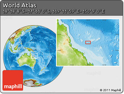 Physical Location Map of the Area around 18° 1' 4" S, 149° 40' 30" E