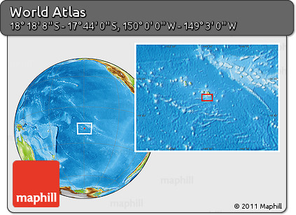 Physical Location Map of the Area around 18° 1' 4" S, 149° 31' 30" W