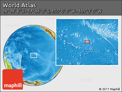 Physical Location Map of the Area around 18° 1' 4" S, 149° 31' 30" W