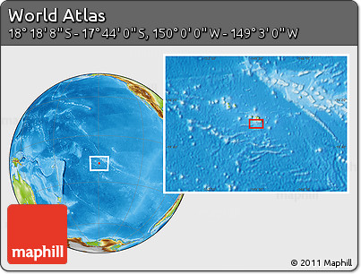 Physical Location Map of the Area around 18° 1' 4" S, 149° 31' 30" W