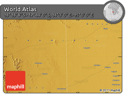 Physical Map of the Area around 18° 1' 4" S, 14° 31' 30" E