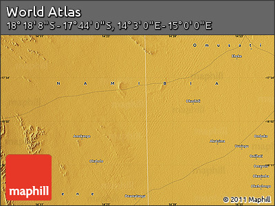 Physical Map of the Area around 18° 1' 4" S, 14° 31' 30" E