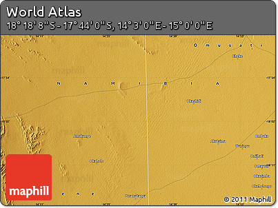 Physical Map of the Area around 18° 1' 4" S, 14° 31' 30" E