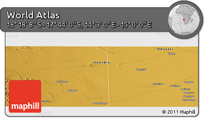 Physical Panoramic Map of the Area around 18° 1' 4" S, 14° 31' 30" E