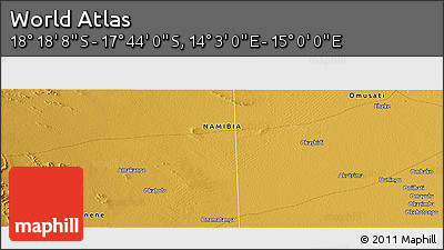 Physical Panoramic Map of the Area around 18° 1' 4" S, 14° 31' 30" E