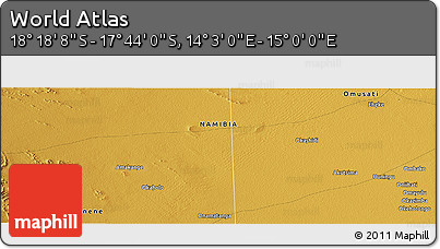 Physical Panoramic Map of the Area around 18° 1' 4" S, 14° 31' 30" E