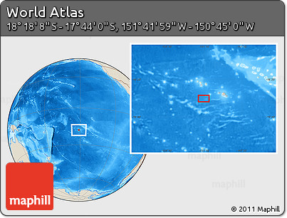 Shaded Relief Location Map of the Area around 18° 1' 4" S, 151° 13' 29" W
