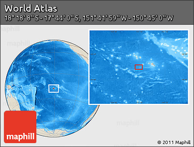 Shaded Relief Location Map of the Area around 18° 1' 4" S, 151° 13' 29" W