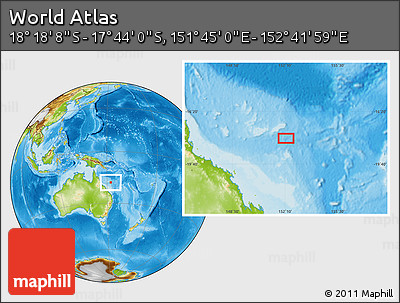 Physical Location Map of the Area around 18° 1' 4" S, 152° 13' 29" E
