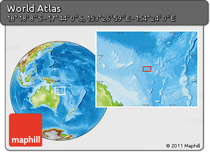 Physical Location Map of the Area around 18° 1' 4" S, 153° 55' 30" E