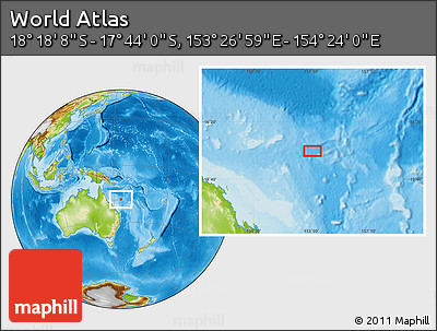 Physical Location Map of the Area around 18° 1' 4" S, 153° 55' 30" E