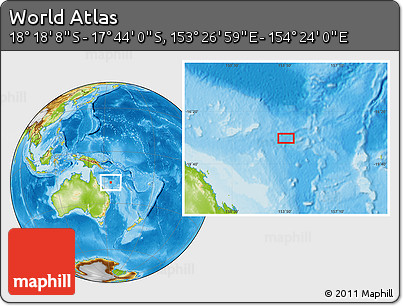 Physical Location Map of the Area around 18° 1' 4" S, 153° 55' 30" E