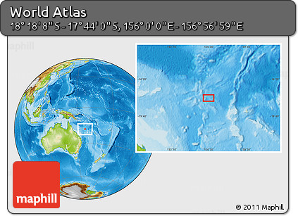 Physical Location Map of the Area around 18° 1' 4" S, 156° 28' 29" E
