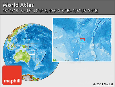 Physical Location Map of the Area around 18° 1' 4" S, 156° 28' 29" E