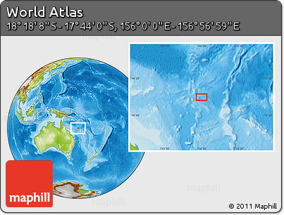 Physical Location Map of the Area around 18° 1' 4" S, 156° 28' 29" E