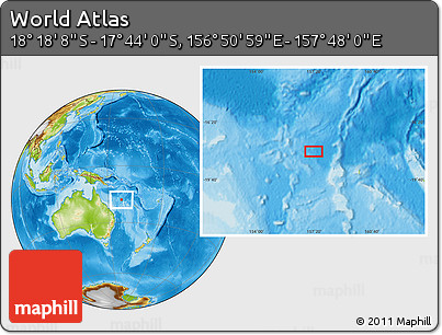 Physical Location Map of the Area around 18° 1' 4" S, 157° 19' 29" E