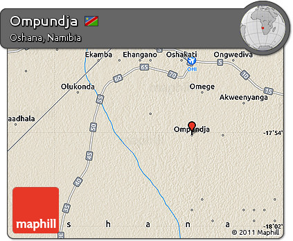 Shaded Relief Map of Ompundja