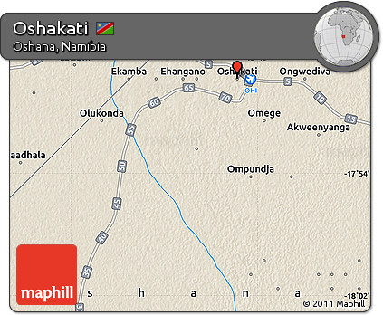 Shaded Relief Map of Oshakati
